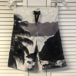 Old Navy Size M 8 Black & White Palm Scene Swim Trunks